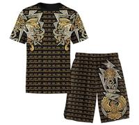 LDZDGD Ensemble T-Shirt et Short à Runes Nordiques pour Homme, Streetwear Estival Viking Inspiré de la Mythologie, Symboles Tribaux et Design d’Armure de Guerrier Nordique(Zeus Warrior,3XL)