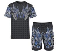 LDZDGD Ensemble T-Shirt et Short à Runes Nordiques pour Homme, Streetwear Estival Viking Inspiré de la Mythologie, Symboles Tribaux et Design d’Armure de Guerrier Nordique(Winged Warrior,3XL)