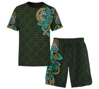 LDZDGD Ensemble T-Shirt et Short Viking Arbre de Vie - Tenue Streetwear pour Homme avec Motif de Nœud Celtique et Art Tribal Nordique(M)