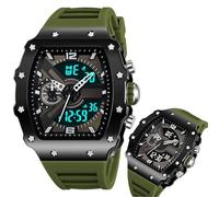 LDZDGD Montre Digitale Homme à Grand Cadran, Montre Analogique-Digitale Robuste avec 2 Fuseaux Horaires, Chronomètre, Alarme, Affichage du Jour, Format 12/24h(Green)