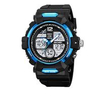 LDZDGD Montre Digitale Homme Style Militaire, Étanche 50M, Montre Sport avec Compte à Rebours, Rétroéclairage EL, Double Heure, Idéale pour Fitness, Entraînement et Missions Extérieures(Blue)