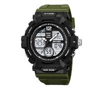 LDZDGD Montre Digitale Homme Style Militaire, Étanche 50M, Montre Sport avec Compte à Rebours, Rétroéclairage EL, Double Heure, Idéale pour Fitness, Entraînement et Missions Extérieures(Green)