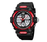 LDZDGD Montre Digitale Homme Style Militaire, Étanche 50M, Montre Sport avec Compte à Rebours, Rétroéclairage EL, Double Heure, Idéale pour Fitness, Entraînement et Missions Extérieures(Red)