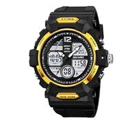 LDZDGD Montre Digitale Homme Style Militaire, Étanche 50M, Montre Sport avec Compte à Rebours, Rétroéclairage EL, Double Heure, Idéale pour Fitness, Entraînement et Missions Extérieures(Yellow)