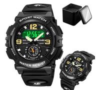 LDZDGD Montre Digitale Multifonction Homme, Triple Affichage Horaire, Chronomètre, Alarme, Format 12/24h, Lumière EL, Montre Tactique Résistante à l’Eau(Black)