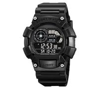 LDZDGD Montre Digitale Robuste pour Homme Extérieur, Grand Cadran avec Affichage Jour, Date, Alarme, Lumière EL, Étanche 50M, Compte à Rebours, Double Heure(Black A)