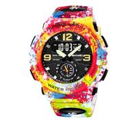 LDZDGD Montre Digitale Sport Homme avec 3 Fuseaux Horaires, Chronomètre, Alarme, Lumière LED, Étanche 50M, Affichage Date et Jour, Montre Extérieure Double Heure(Graffiti)