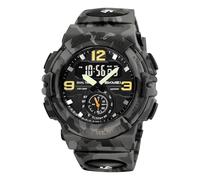 LDZDGD Montre Digitale Sport Homme avec 3 Fuseaux Horaires, Chronomètre, Alarme, Lumière LED, Étanche 50M, Affichage Date et Jour, Montre Extérieure Double Heure(Gray Camo)