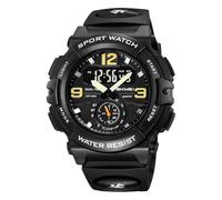 LDZDGD Montre Digitale Sport Homme avec 3 Fuseaux Horaires, Chronomètre, Alarme, Lumière LED, Étanche 50M, Affichage Date et Jour, Montre Extérieure Double Heure(Black)