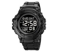 LDZDGD Montre Digitale Sport Homme Étanche 50M, Grand Cadran Style Militaire pour Extérieur avec Alarme, Chronomètre, Compte à Rebours, Double Heure, Lumière EL(Black B)