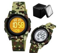 LDZDGD Montre Digitale Sport Jeunesse, Étanche 50M, avec Chronomètre, Alarme, Calendrier, Rétroéclairage EL, Bracelet Silicone Souple, Idéal pour École ou Loisirs(Camo)