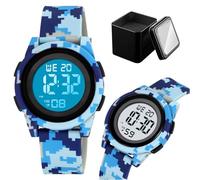 LDZDGD Montre Digitale Sport Jeunesse, Étanche 50M, avec Chronomètre, Alarme, Calendrier, Rétroéclairage EL, Bracelet Silicone Souple, Idéal pour École ou Loisirs(Blue Camo)