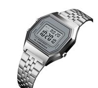 LDZDGD Montre Numérique Dorée Homme Femme, Affichage LED Vintage avec Bracelet Métal, Étanche 30M, Alarme, Chronomètre, Calendrier, Lumière, Format 12 et 24 Heures(Silver 2)