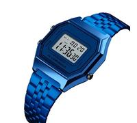 LDZDGD Montre Numérique Dorée Homme Femme, Affichage LED Vintage avec Bracelet Métal, Étanche 30M, Alarme, Chronomètre, Calendrier, Lumière, Format 12 et 24 Heures(Blue)
