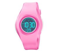 LDZDGD Montre Numérique Enfant avec Alarme, Chronomètre, Date, Affichage de la Semaine, Étanche 50M, Écran Lumineux pour École ou Activités Extérieures(Pink)
