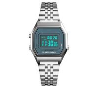 LDZDGD Montre Numérique Unisexe avec Bracelet Acier Inoxydable, Étanche 30M, Style Rétro avec Rétroéclairage EL, Alarme, Chronographe, Affichage Date et Semaine(Silver 2)
