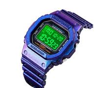 LDZDGD Montre Numérique Vintage Homme, Boîtier Électroplaqué, Étanche 50M, Écran Rétroéclairé, Alarme, Chronographe, Date, Bracelet PU Confortable(Purple)