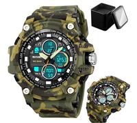 LDZDGD Montre Sport Digitale Homme Style Militaire Tactique, Étanche 50M, Rétroéclairage LED, Chronomètre, Compte à Rebours, Alarme, 3 Fuseaux Horaires, Format 12/24h, Robuste Extérieure(Green Camo)