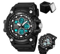 LDZDGD Montre Sport Digitale Homme Style Militaire Tactique, Étanche 50M, Rétroéclairage LED, Chronomètre, Compte à Rebours, Alarme, 3 Fuseaux Horaires, Format 12/24h, Robuste Extérieure(Black)
