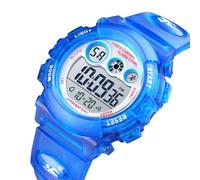 LDZDGD Montre Sport Numérique Enfant Étanche, Montre Électronique Extérieure avec Alarme, Chronomètre, Rétroéclairage, Affichage Heure et Date, pour Filles et Garçons de 5 à 12 Ans(Light Blue)