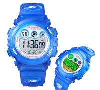 LDZDGD Montre Sport Numérique Enfant, Montre Électronique Étanche avec Alarme, Chronomètre, Rétroéclairage, Heure 12 et 24H, Bracelet Réglable pour Garçons et Filles(Light Blue)