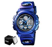 LDZDGD Montre Sport Numérique Étanche 50M, Montre Tactique Extérieure avec Chronomètre, Alarme, Rétroéclairage, Double Affichage Horaire, Bracelet PU, Boîtier ABS Résistant(Purple)