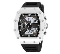LDZDGD Montre Sport Tactique Homme Multifonction, Affichage Double Heure, Étanche 50M, Chronomètre, Alarme, Date, Lumière LED, Grand Cadran(White)