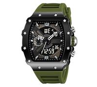 LDZDGD Montre Sport Tactique Homme Multifonction, Affichage Double Heure, Étanche 50M, Chronomètre, Alarme, Date, Lumière LED, Grand Cadran(Green)