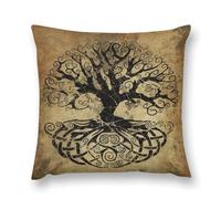 LDZDGD Taie d'oreiller de Canapé Viking - Décoration de Mythologie Nordique avec Runes, Marteau de Thor & Symboles Nordiques, Taie d'oreiller en Peluche Douce(Yggdrasil,45 x 45CM)