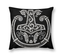LDZDGD Taie d'oreiller Viking Norse Mythology - Déco Nordique, Anciens Dieux et Symboles Nordiques, Taie d'oreiller Rustique Inspirée de Viking pour la Maison et Le Bureau(Mjolnir Totem,45 x 45CM)
