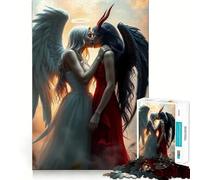 Le Baiser de l'ange et du démon Puzzle 1000 pièces pour Adultes Jeu de Concentration Découpe Laser de qualité supérieure Activité Amusante en Famille Activité Nocturne (50x75cm)