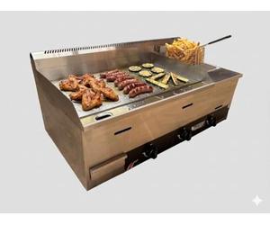 Le Barbecue Gaulois Plancha Gaz avec Friteuse, Combiné en Inox, 14400W, Butane/Propane