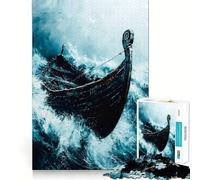 Le Bateau Viking dans la tempête Puzzle de 1000 pièces pour Adolescents Jeu de mémoire Fixation sécurisée Pas de pièces Qui se détachent Jeu de Voyage idéal Cadeau pour Les méninges (50x75cm)