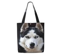 Le beau visage du chien Husky est drôle，Sacs d'épicerie réutilisables, sacs fourre-tout de grande capacité, sac à bandoulière en toile