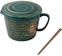 Le bol de céramique, le bol de soupe, 33OZ Mug with Lid,Ceramic Pasta Ramen Bowls with Handle Microwave Noodle Soup Bowl for Student Office Soup Instant Noodles(Dark Green)