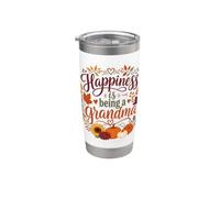 Le bonheur, c'est d'être une grand-mère, design floral d'automne Gobelet isotherme en acier inoxydable double paroi