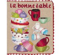 Le Bonheur des Dames Etui pour carnet de notes Paquet de broderie au point de croix "La bonne table", motif à compter, 17x22cm