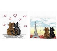 Le Bonheur des Dames Lot de 2 cartes de vœux au point de croix "Chats parisiens", 10.5x15cm