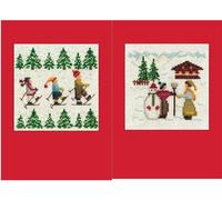 Le Bonheur des Dames Set de 2 cartes de vœux pour la broderie au point de croix "Skier", 10.5x15cm