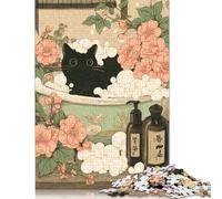 Le Bonheur du Bain avec Le Chat Noir - Puzzle géant de 500 pièces à Monter soi-même, Stimulant et éducatif - Jeu Familial Amusant - Décoration intérieure Unique - 500 pièces (52 x 38 cm)