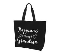 Le bonheur est d'être un grand-mère Sac à main en toile léger pour femme Sac de courses réutilisable Noir