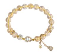 Le bracelet en citrine naturelle attire la richesse, transporte les bijoux cristal à énergie positive et est un cadeau for petites amies(Yellow8mm,14-15cm)