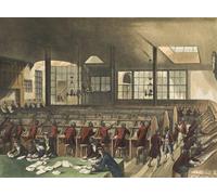 Le bureau de poste. Circa 1808. Après une œuvre d'August Pugin et Thomas Rowlandson dans le Microcosme de Londres publiée en trois volumes entre 1808 et 1810 par Rudolph Ackermann. Pugin était