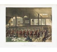 Le bureau de poste. Circa 1808. Après une œuvre d'August Pugin et Thomas Rowlandson dans le Microcosme de Londres publiée en trois volumes entre 1808 et 1810 par Rudolph Ackermann. Pugin était