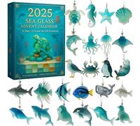 Le calendrier de l'Avent 2025 de 24 jours en verre océan 3D est un calendrier de l'Avent de Noël sur le thème de l'océan avec 24 adorables ornements d'animaux marins 3D et est livré avec un beau sac