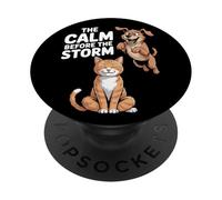 Le Calme Avant la tempête (Chat et Chien) PopSockets PopGrip Adhésif