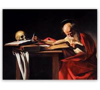 Le Caravage : Saint Jérôme écrivant - Affiche Toile Peinture Tableau Mural Decoration Salon Reproductions de Tableaux Murale Moderne,Disponible en Différentes Tailles,Avec Cadre (60 * 90 Cm)