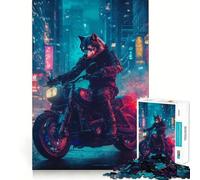 Le Cavalier du Loup dans la Ville Néon Puzzle de 1000 pièces pour Adultes Entraînement Mental Amusant Découpe Laser de qualité supérieure Activité relaxante en Groupe à l'intérieur (38x26cm)