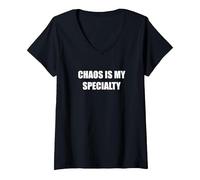 Le Chaos est ma spécialité T-Shirt avec Col en V, Femme, Noir, XXL