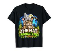 Le Chapeau me protège Chat Tin Foil Hat UFO Conspiracy T-Shirt Graphique avec Valeur